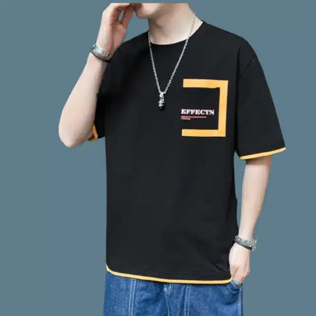 Half Sleeves Casual T-shirt for Men (Black, XL)