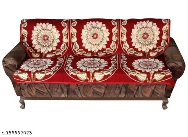 Polycotton 3 Seater Sofa Covers (Maroon, Set of 1)