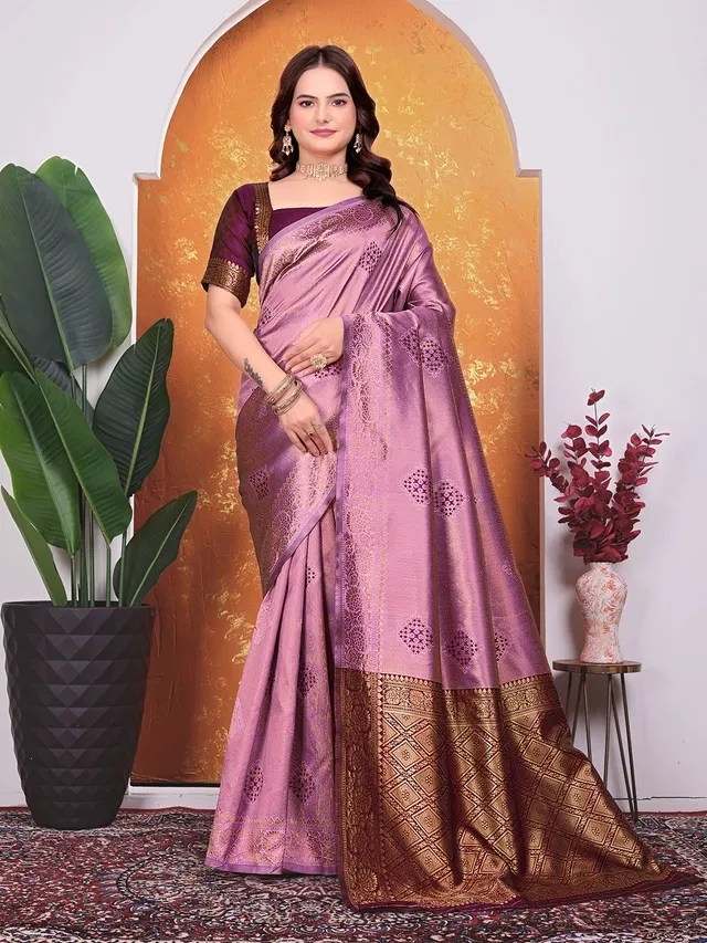 Banarasi Silk Embroidered Saree for Women (Pink, 6.3 m)