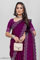 Georgette Embellished Saree For Women, Purple