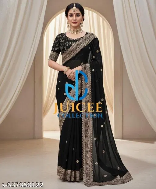 Georgette Saree for Women, Black (5.5 M)