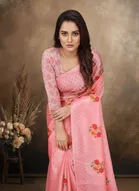 Art Silk Printed Saree for Women, Peach 