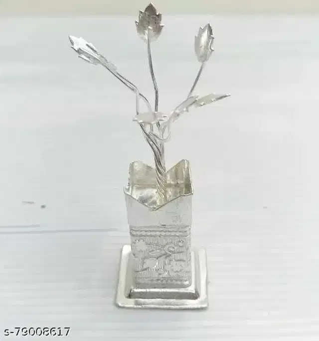 Silver Plated Artificial Tulsi Plant (Silver, 4 Inch)