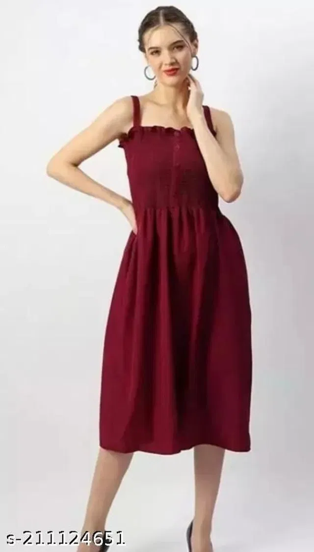 Poly Crepe Dress for Women (Maroon, L)