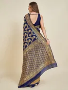 Litchi Silk Floral Saree for Women, Navy Blue 