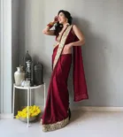 Chinnon Embroidered Saree For Women, Red