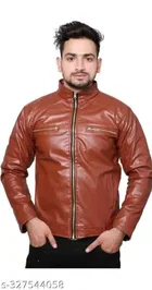 Synthetic Leather Full Sleeves Solid Jacket for Men 
