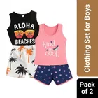 Cotton Blend Printed Clothing Set for Boys, Combo Pack of 2, Black & Peach & Blue, 18-24 Months