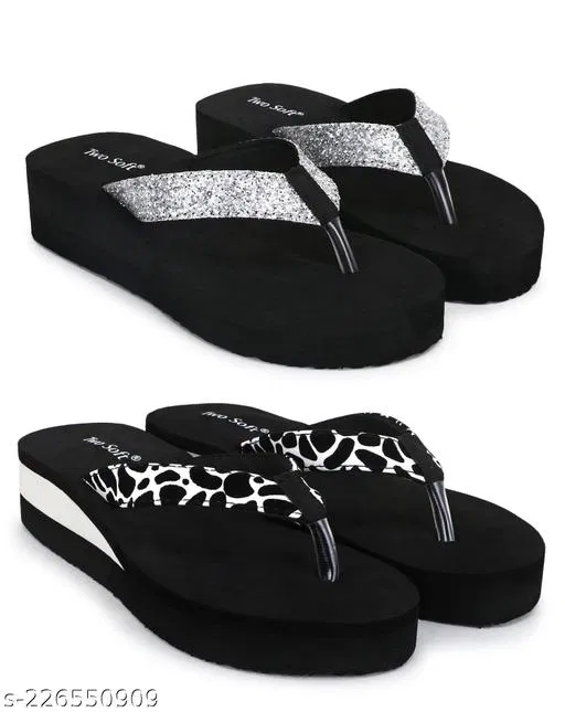 EVA Flip-flops for Women (Black, 6) Pack of 2