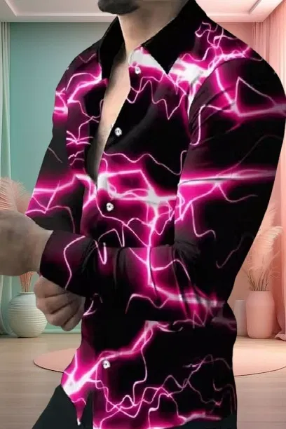 Printed Casual Shirts for Men (Pink, XL)