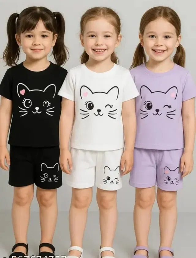 Cotton Blend Printed Clothing Set for Girls, Multicolour, Pack of 3 (4-6 Years)