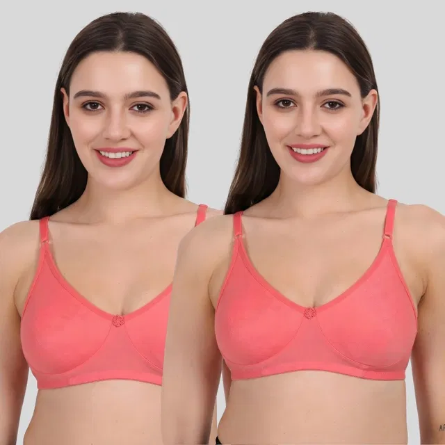 Cotton Bra for Women, Pink, Pack of 2 (28B)