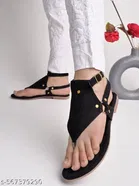 Shoetopia Girls Flat Sandals Size 4.0 Black Suede