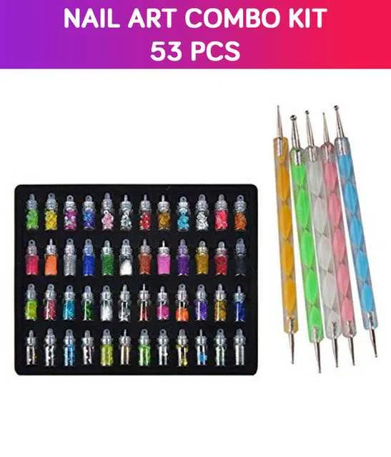 Nail Art Glitter with Dot Tool Pen (Pack of 48, Multicolor) (S21)