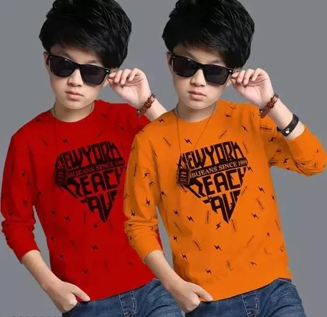 Cotton Blend Round Neck T-Shirts for Boys (Red & Orange, 11-12 Years) (Pack of 2)
