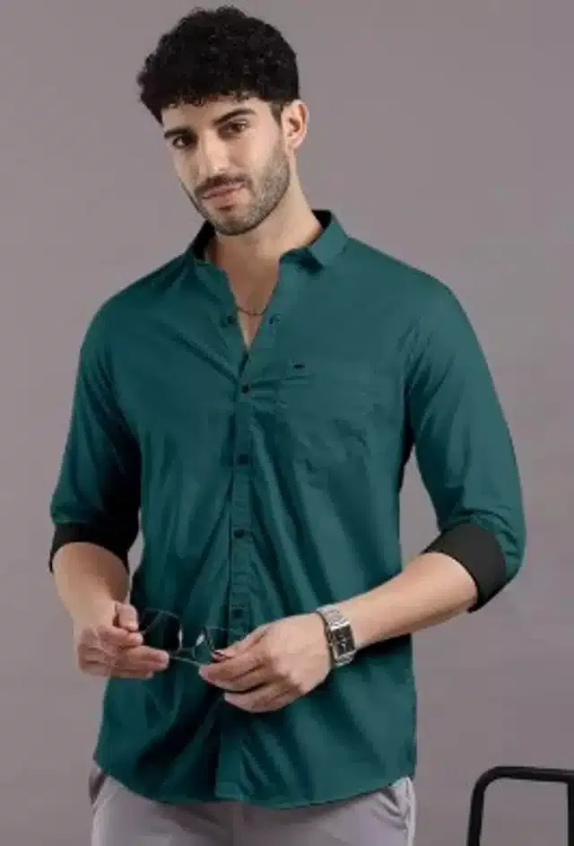 Full Sleeves Solid Shirt for Men (Dark Green, L)