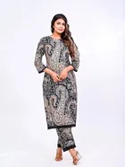 Rayon Printed Women's Kurta with Pant Set (Beige, XL)