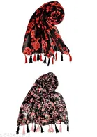 Poly Chiffon Scarves for Women, Multicolor, Pack of 2