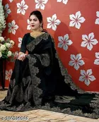 Georgette Zari Woven Saree for Women, Black 
