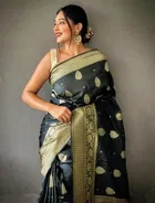 Litchi Silk Botanical Saree for Women, Black 