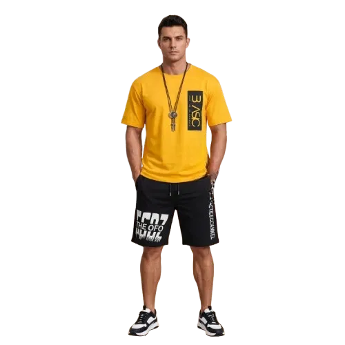Stylish T Shirt and Shorts Set for Men, Pack of 2 (Yellow, S)
