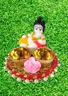 Metal Decoretive Pooja Thali, Multicolour Pack of 1