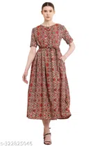 Cotton Blend Dress for Women (Brown, S)