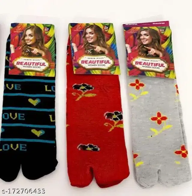 Cotton Blend Socks for Women (Multicolor, Pack of 3)