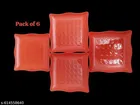 Plastic Plates for Kitchen, Red, Pack of 6