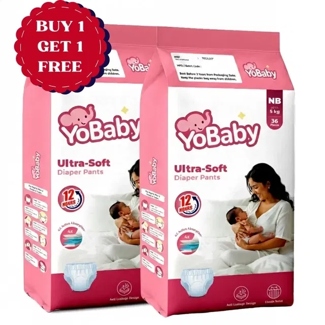 योबेबी बेबी डायपर न्यू बोर्न 2X36 Pcs (बय 1 गेट 1 फ्री)