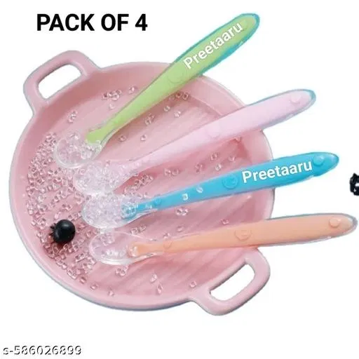 Preetaaru (Pack Of 4) Baby Soft Silicone Feeding Spoon For Kids