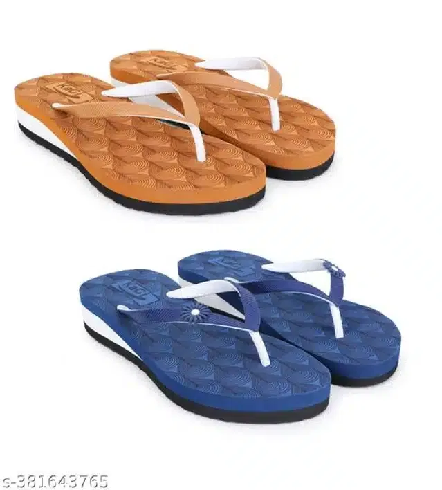 Slippers for Women (Navy Blue & Tan, 6) (Pack of 2)