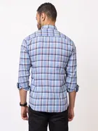 Cotton Blend Checkered Shirt for Men, Blue 