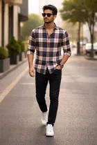 Cotton Blend Checkered Shirt for Men, Multicolour 