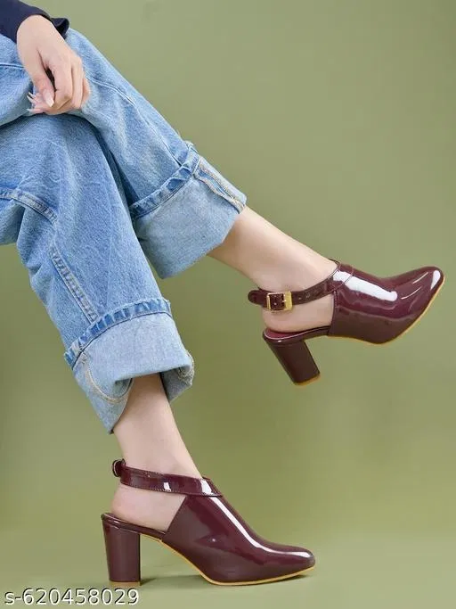 Solid Patent Leather Wedges for Women (Brown, IND-8)