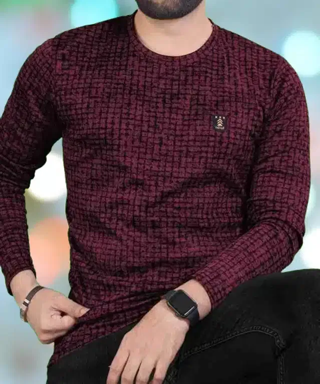 Full Sleeves Printed Men T-Shirt (Maroon, XL)