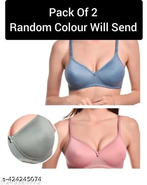 Hosiery Solid Bra for Women & Girls, Pink & Blue, Pack of 2 (50DDD)