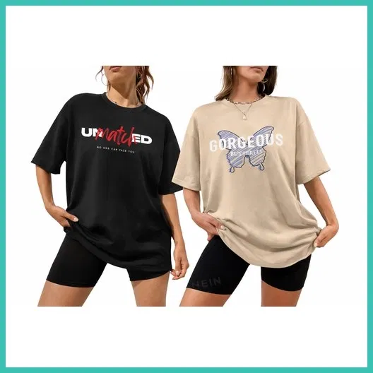 Oversized Cotton Blend T-shirts for Women (Black, XL)