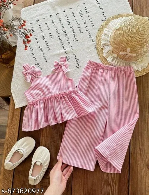 Stripe Co-Ord Set for Girls (Pink, 4-5 Years)