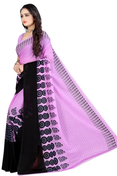 Georgette Printed Saree for Women, Lilac (6.3 m)