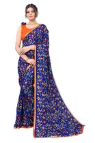 Women Georgette Printed Saree With Unstitched Blouse 