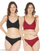 Cotton Blend Solid Lingerie Set for Women 