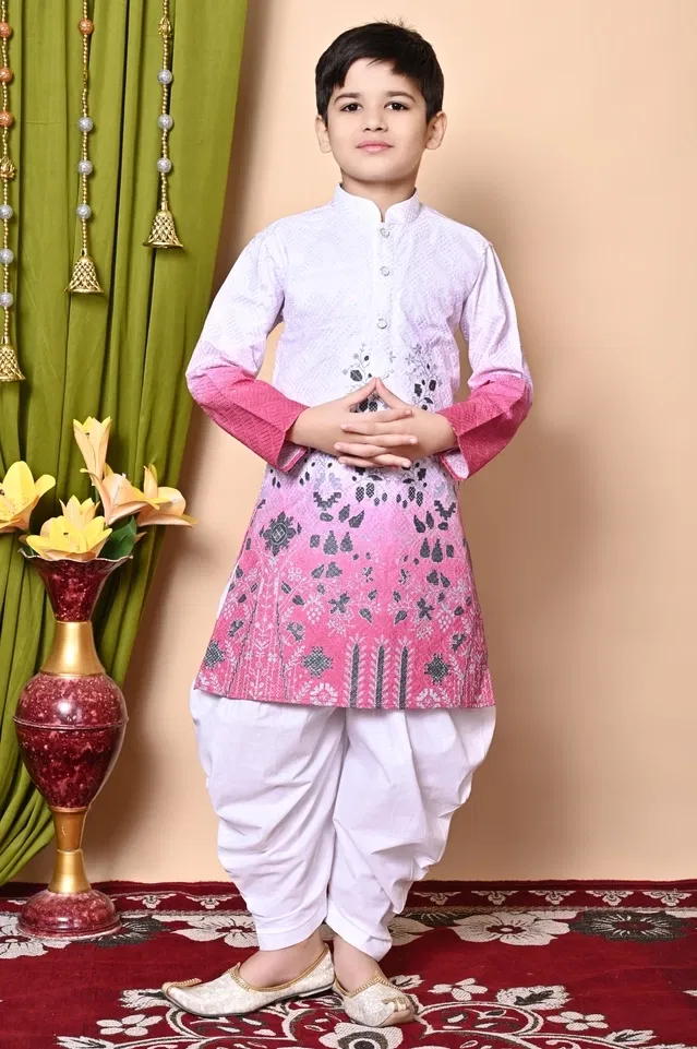 Rayon Cotton Printed Kurta with Dhoti for Boys, Multicolor (4-5 Years)