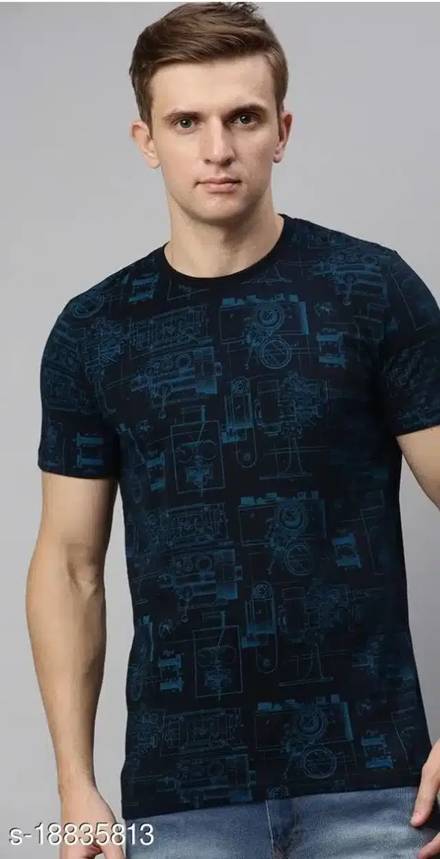 Half Sleeves T-Shirt for Men (Navy Blue, M)