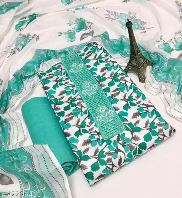 Cotton Printed Unstitched Dress Material for Women (Sky Blue)