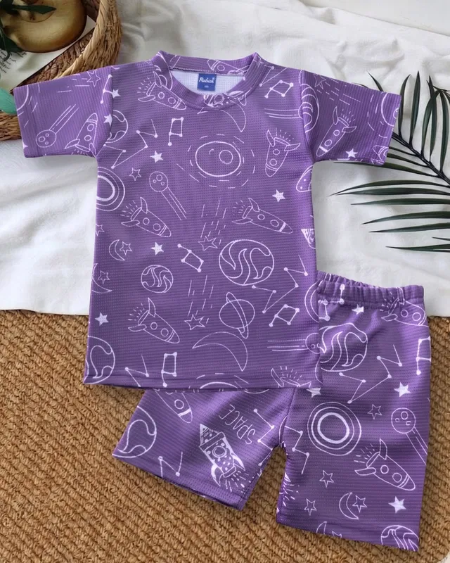 Cute Baby Clothing Set for Boys (Purple, 7-8 Y)