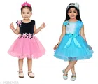 Net Frock for Girls (Multicolor, 6-12 Months) (Pack of 2)