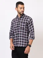 Cotton Blend Checkered Shirt for Men, Black 