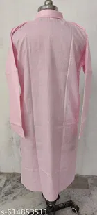 Cotton Solid Kurta Set for Men, White & Pink 
