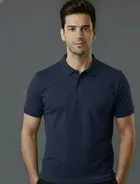 Cotton Blend Polo Neck T-shirt for men, Navy Blue 